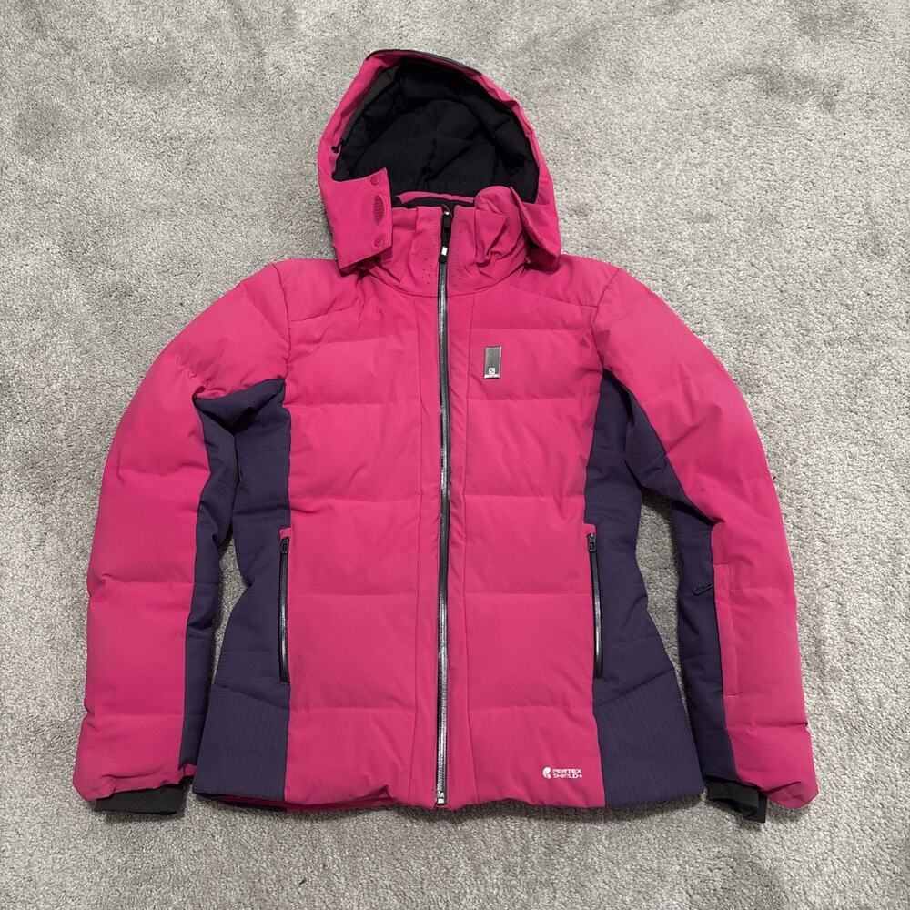 Salomon Advanced Skin Dry Womens Medium Pink Snow Pertex Shield 20k Down Jacket